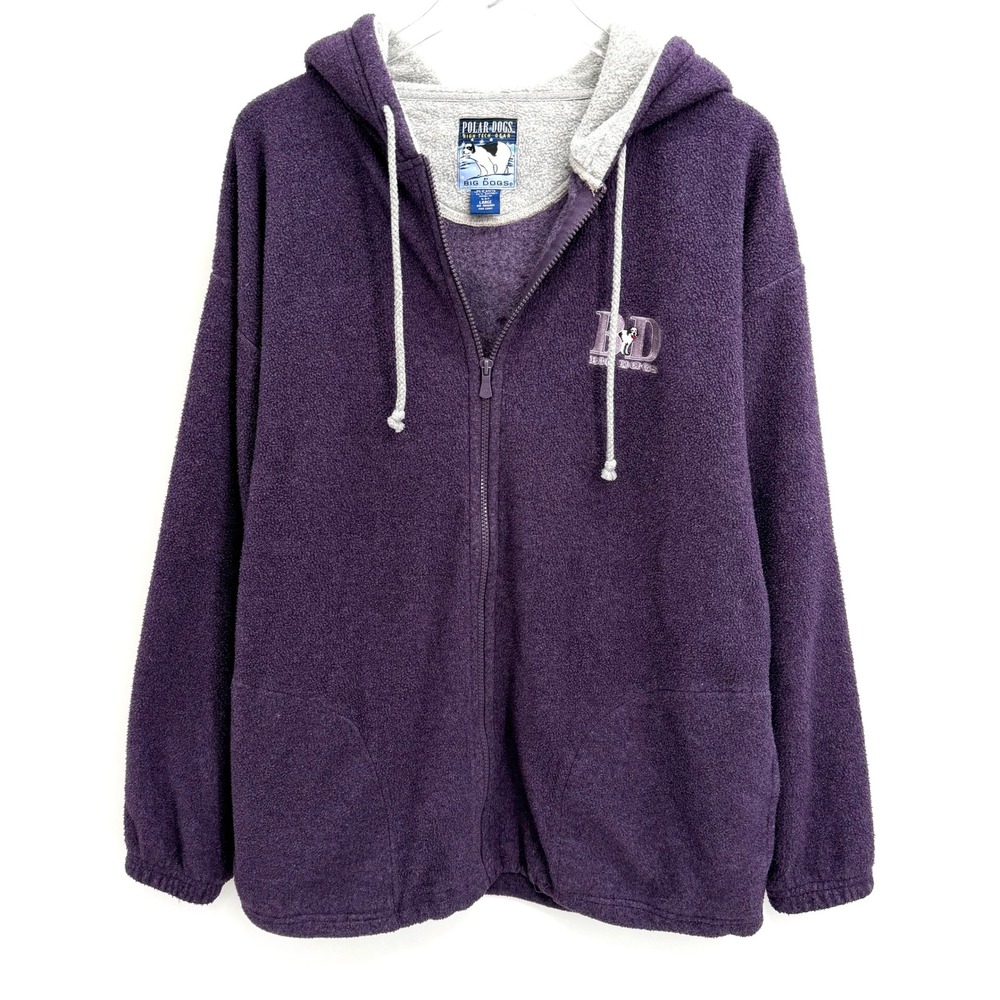 VTG Big Dogs Polar Dogs Fleece Zip Up Hoodie Mens Large Purple High Tech Gear